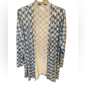 Serra Sz L Blue White Chevron Soft Luxury Open Robe Cover-Up Cardigan